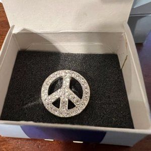 AVON Rhinestone Peace Sign Pendant  Silver tone Vintage
